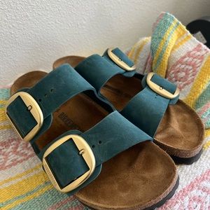 Birkenstock Arizona Big Buckle Teal Nubuk Leather Sandal Slide